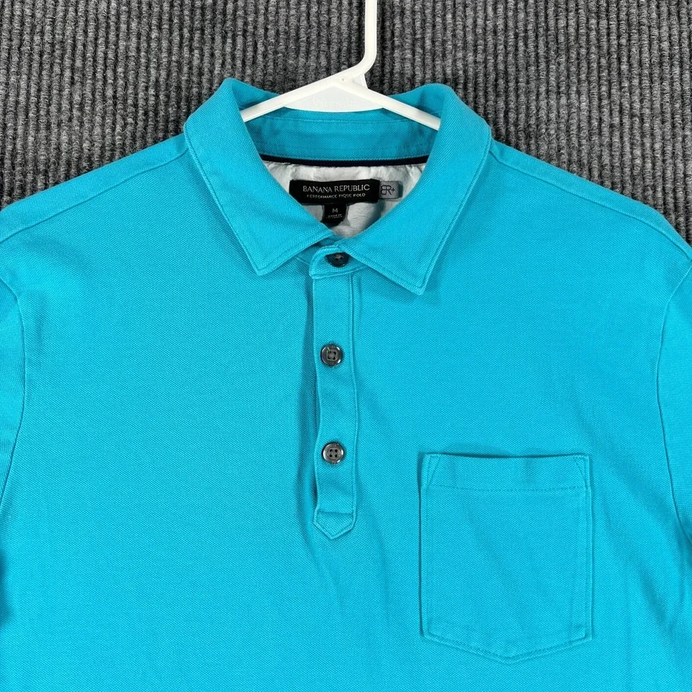 Banana Republic Polo Shirt Mens Medium Blue Short Sleeve Performance Pique - Picture 1 of 11